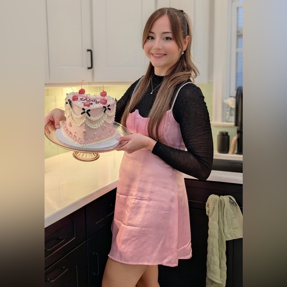 For Love And Lemons Pink Satin Slip with Rhinestone Trim - Picture 8 of 8